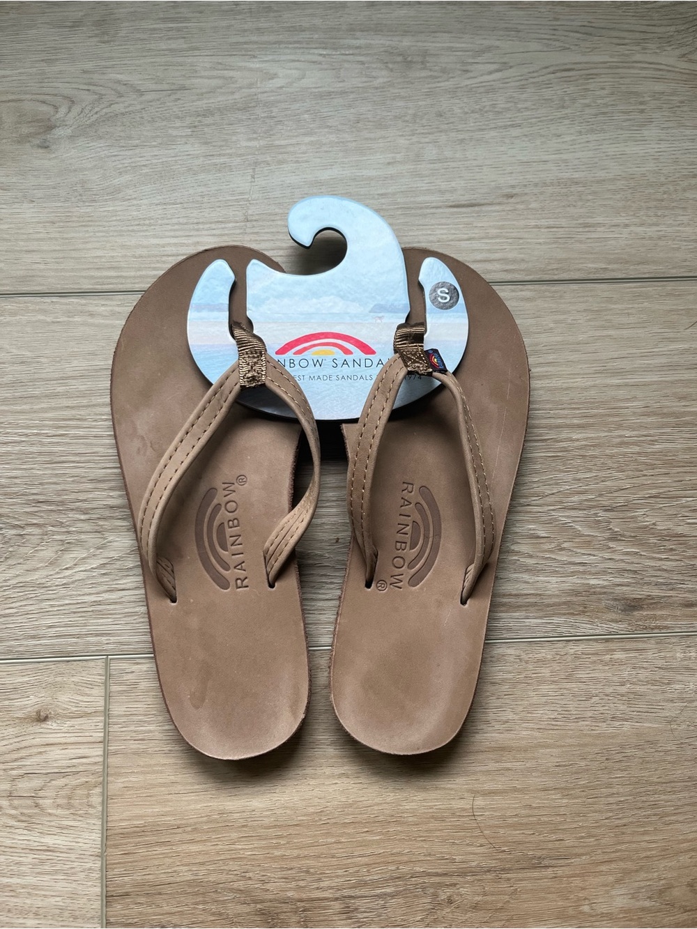Rainbow Tan Leather Flip Flop Sandals